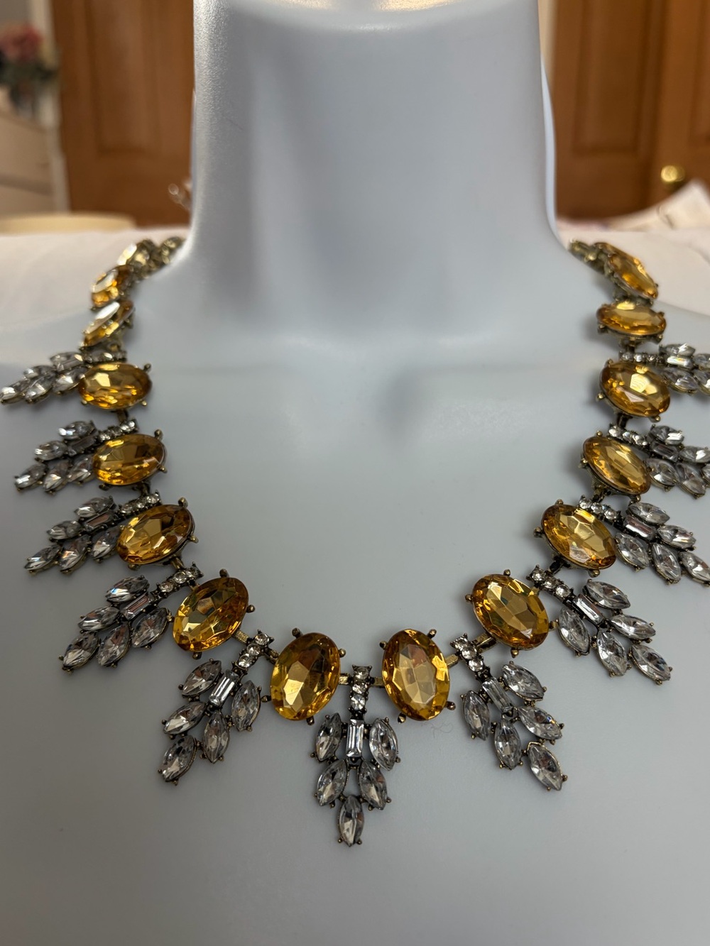 NWOT Aratta Silent Journey- Gold-Tone Topaz Crystal Statement Necklace - Picture 2 of 16
